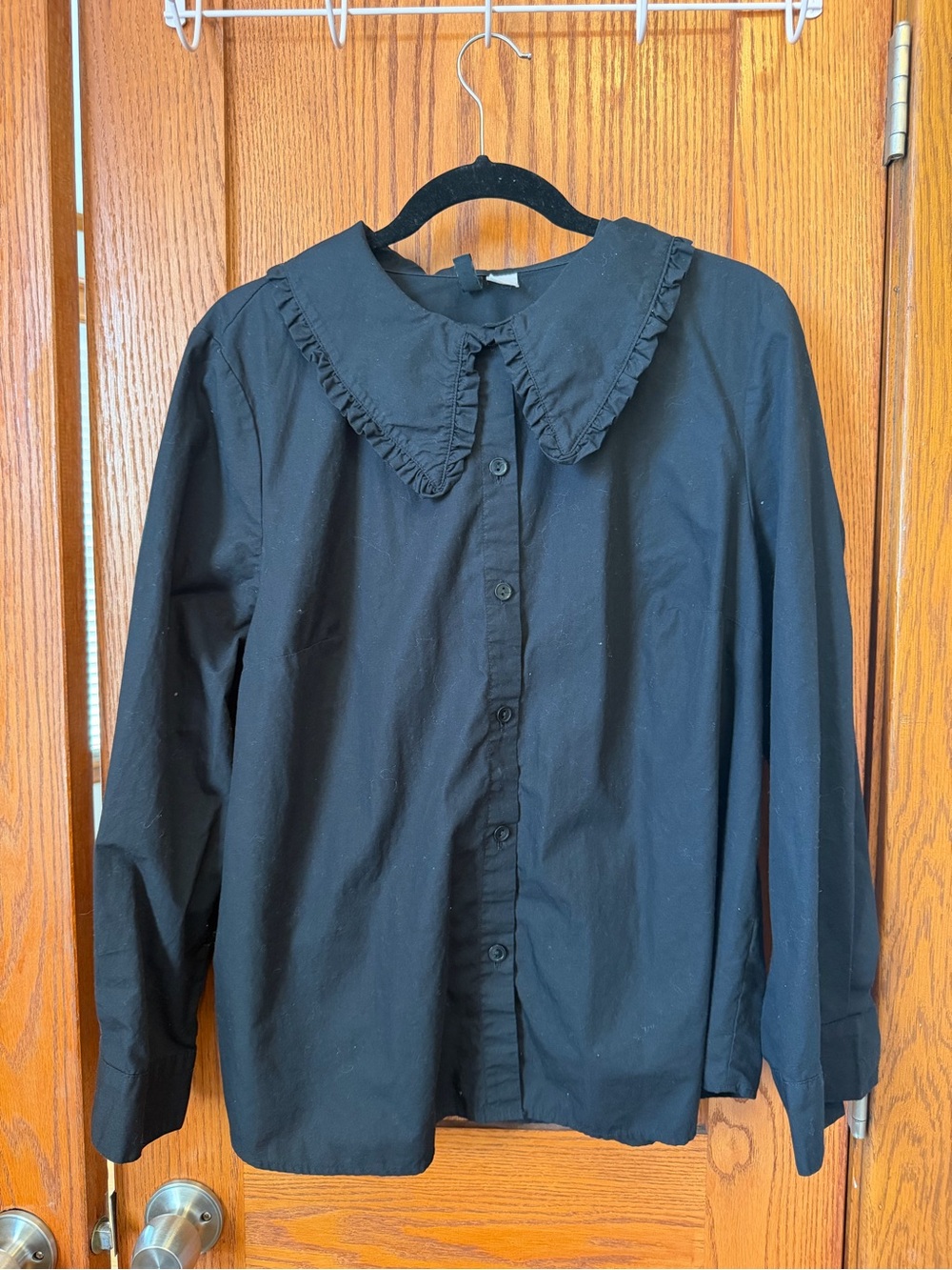 Divided Black Ruffled Collar Button-Down Shirt